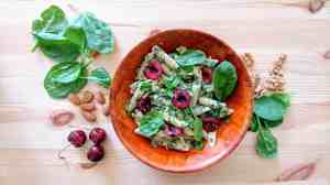 Creamy Avocado Pasta with Mixed Nuts and Cherries
