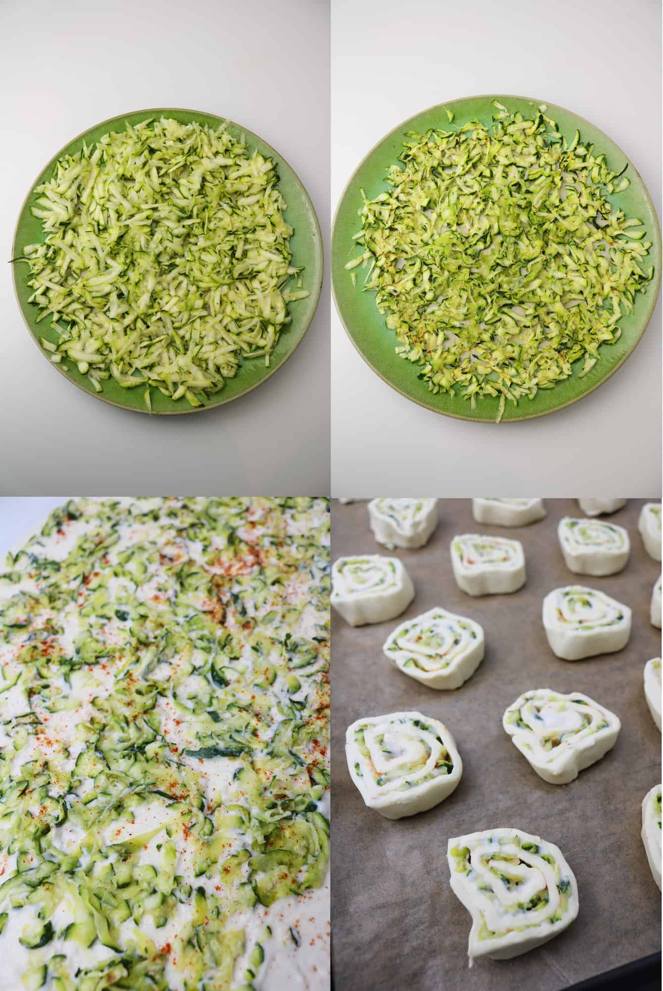 vegan courgette and smoked paprika pastry rolls preparation picture collage