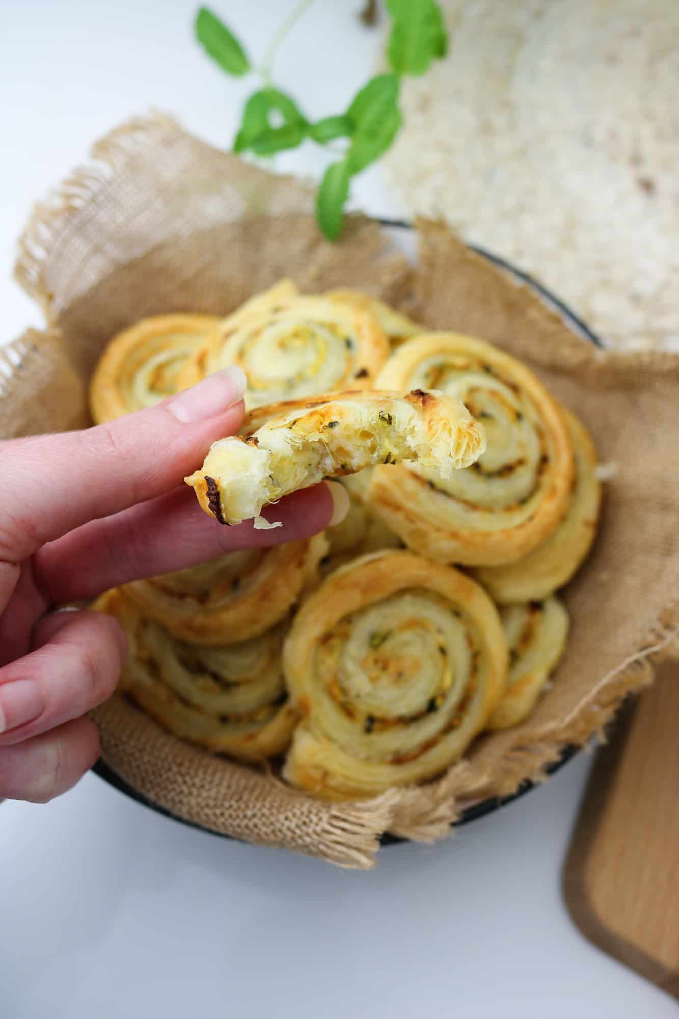 vegan zucchini and smoked paprika pastry roll ups bite focus