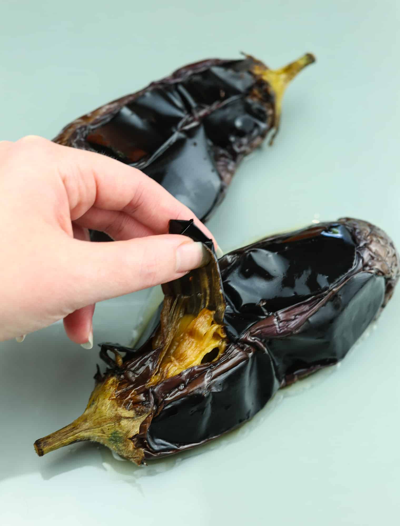 peeling aubergine skin