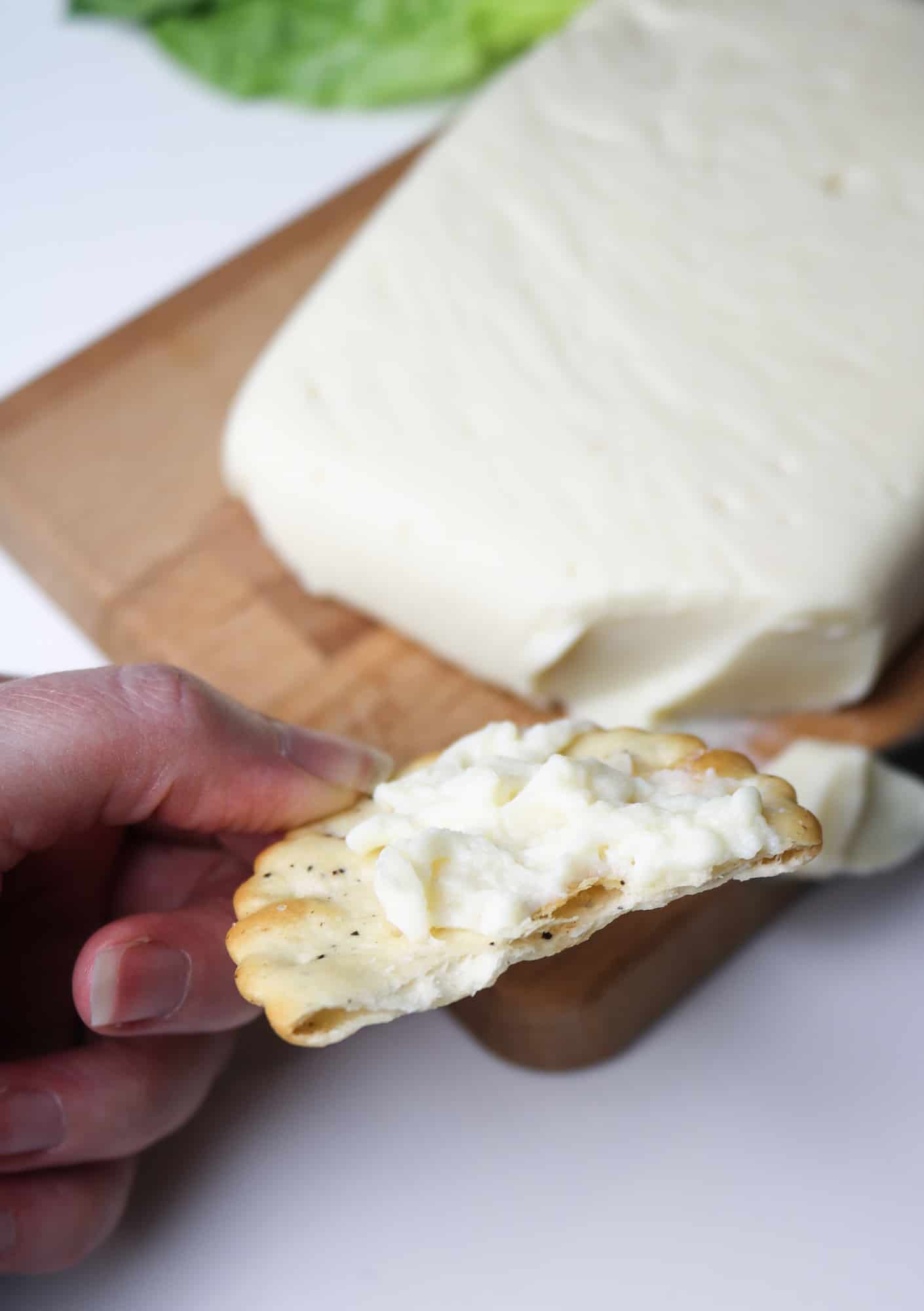 vegan stracchino on cracker bite