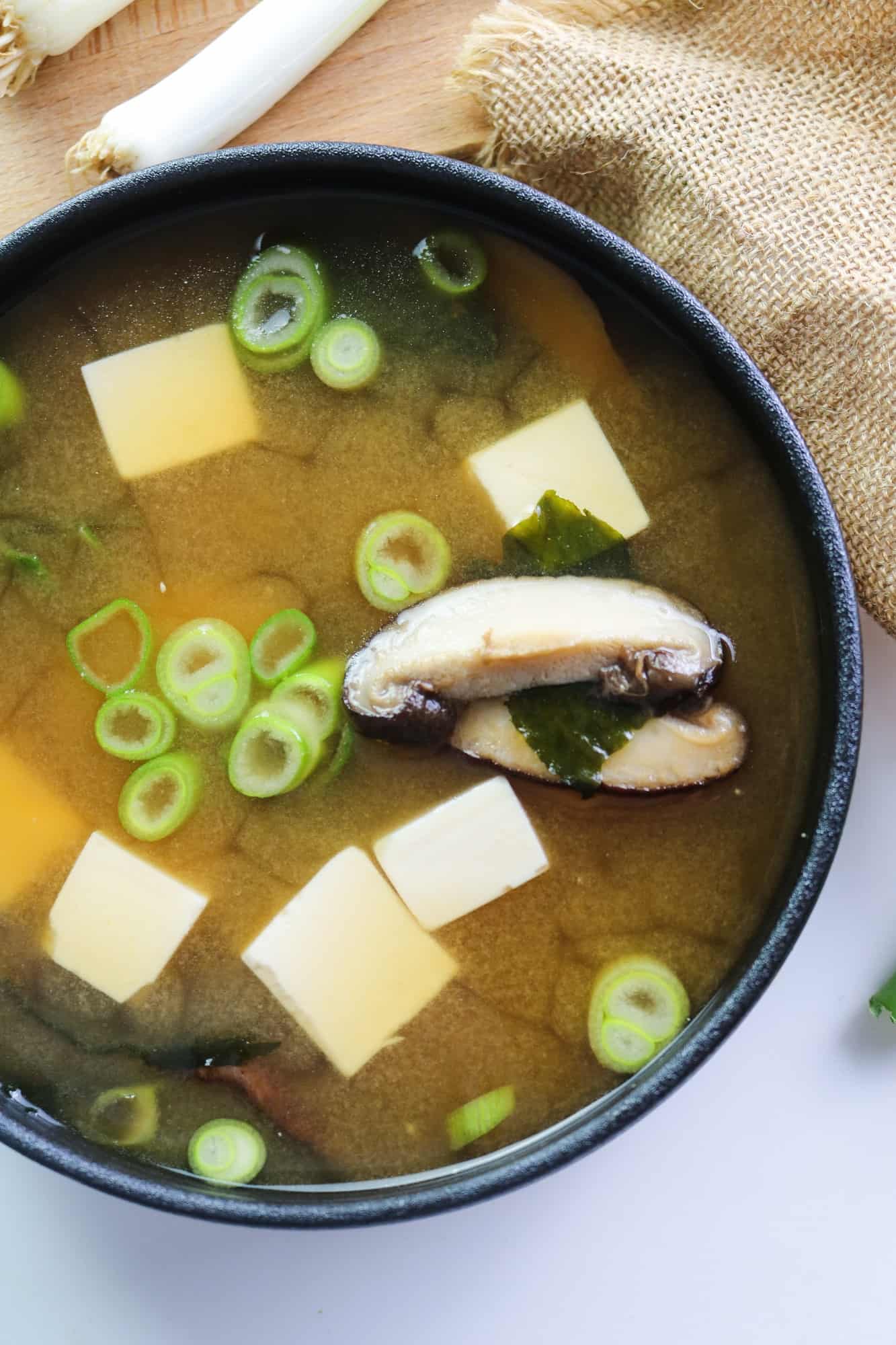 vegan miso soup served half plate