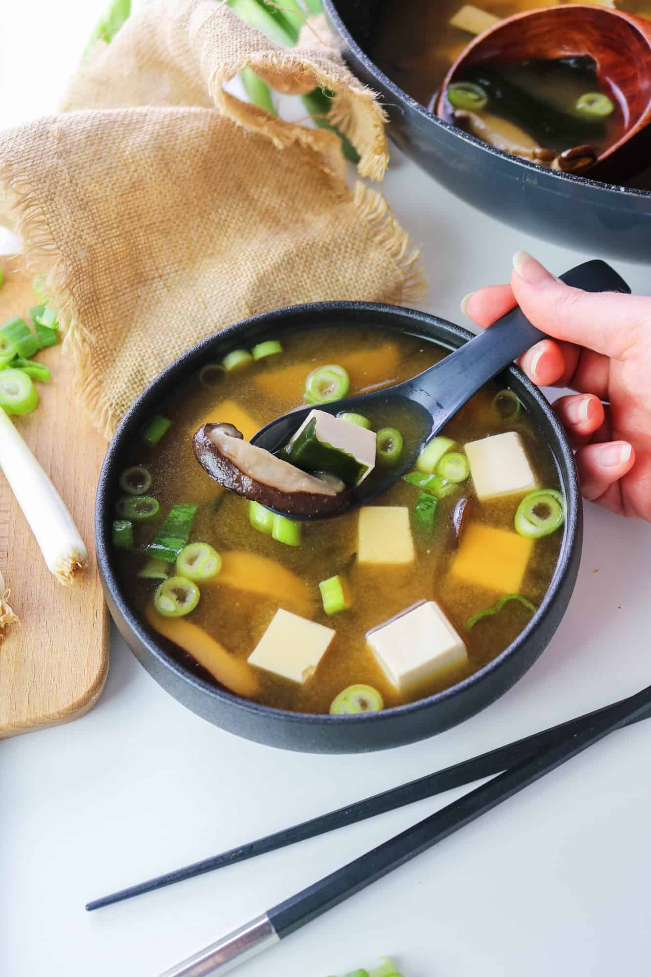 vegan miso soup spoonful