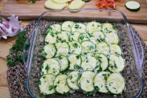 layer of zucchini in tray