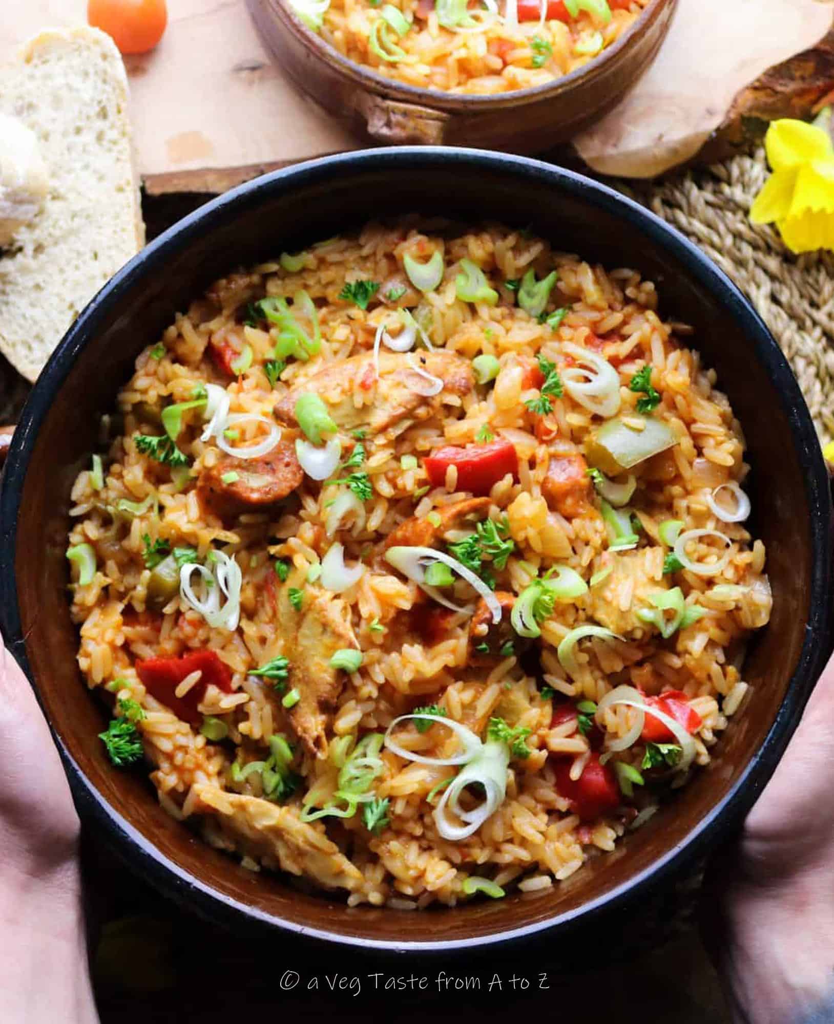 vegan jambalaya on a serving dish