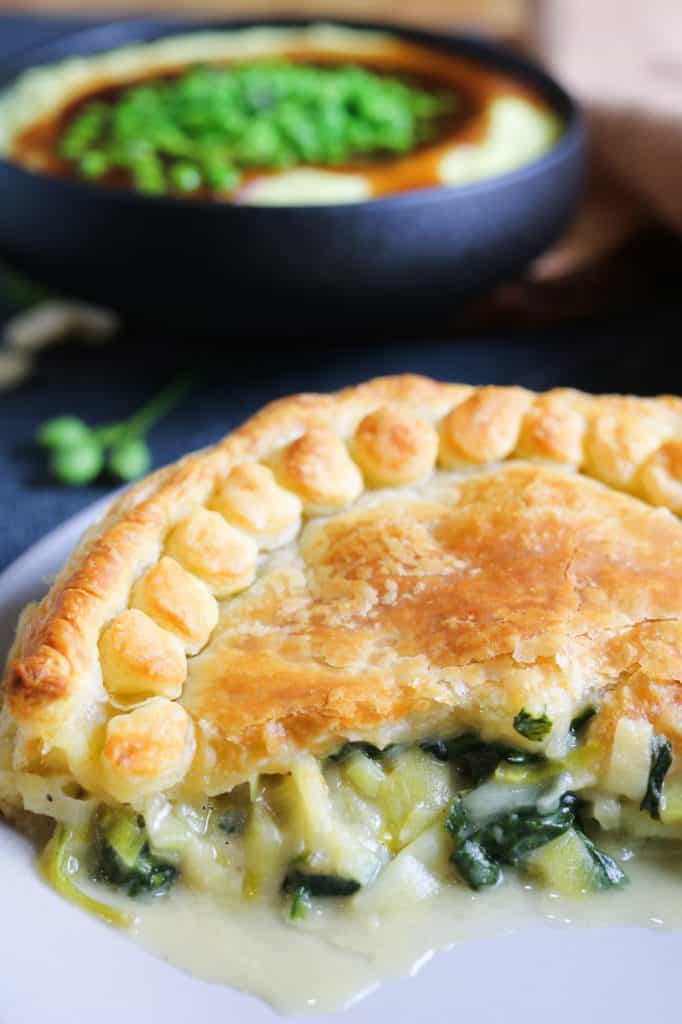 filling close up Cheese, Leek and Spinach Pie