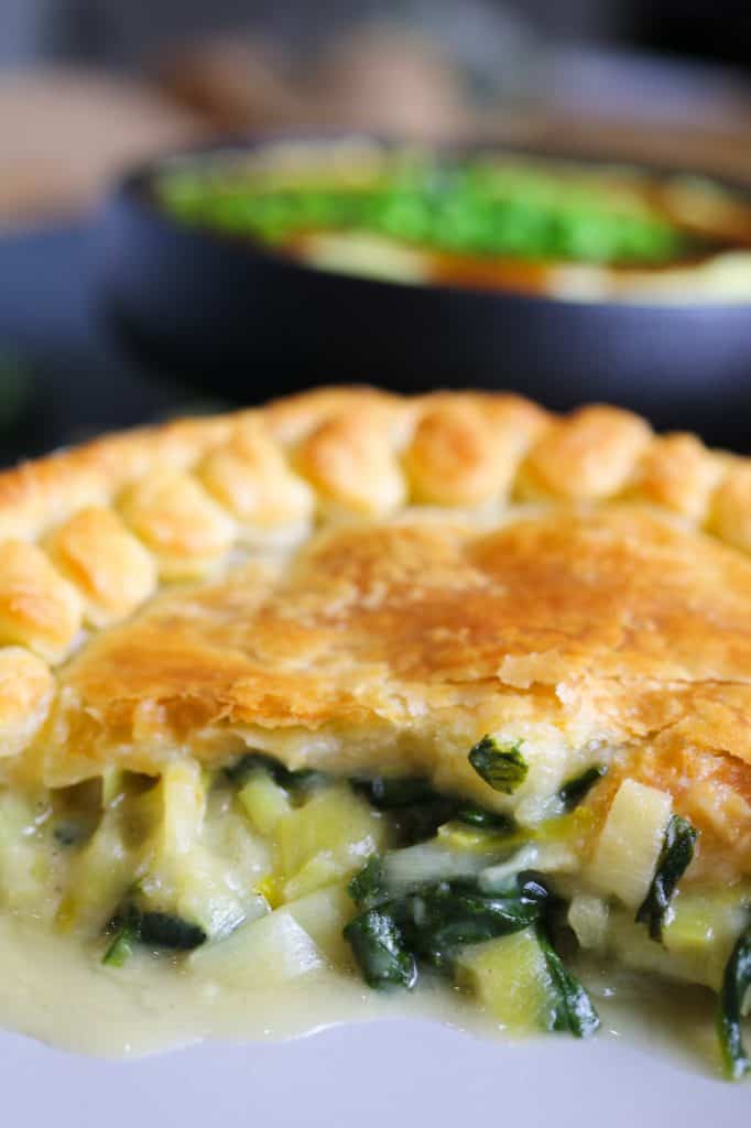 filling close up Cheese, Leek and Spinach Pie