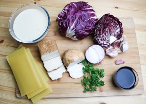 ingredienti per Lasagna al Radicchio e Tofu Affumicato