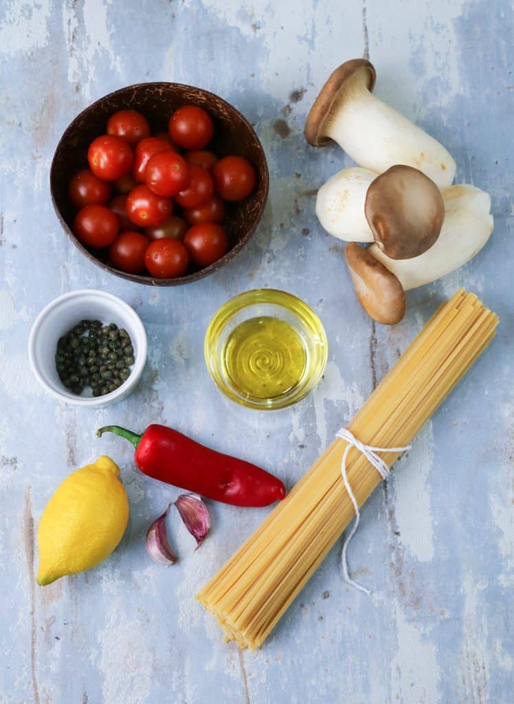 ingredients for vegan seafood pasta