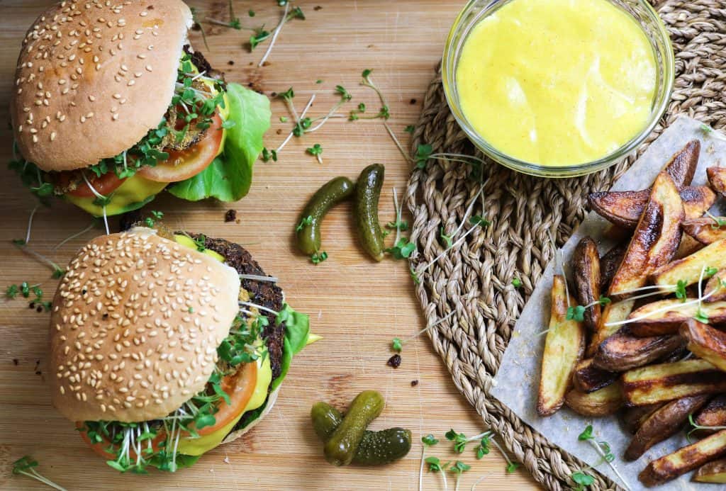 quinoa mushrooms burgers on serving board