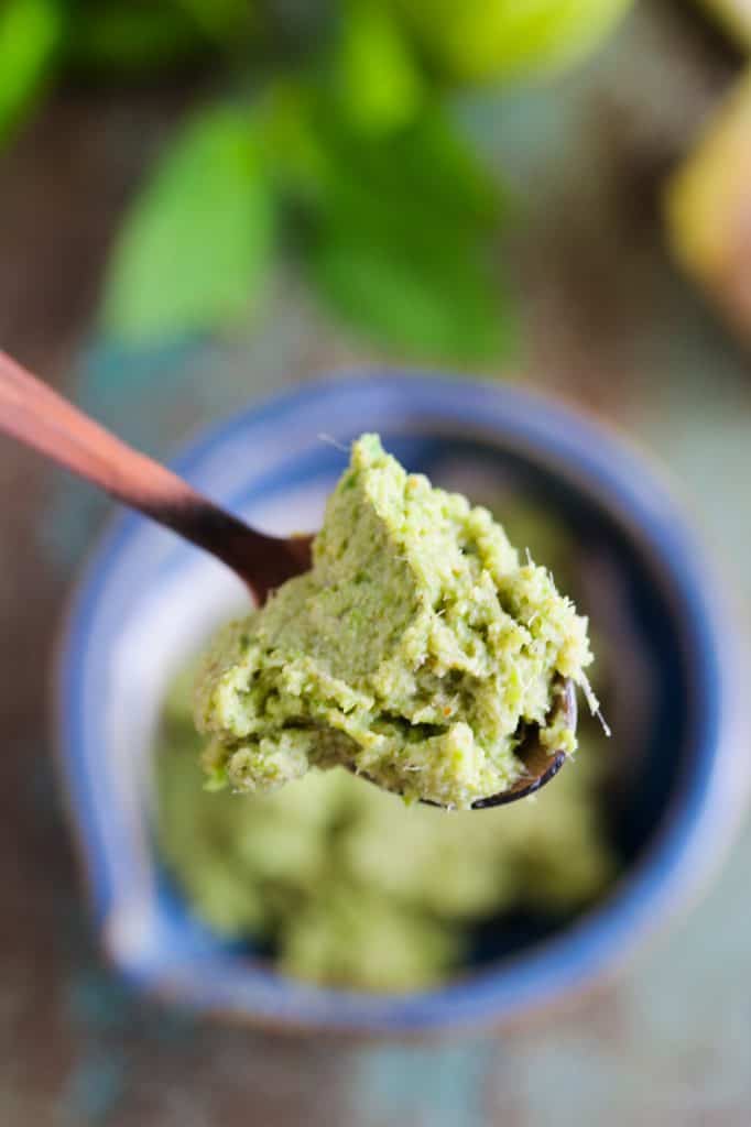 close up on homemade vegan Thai Green Curry paste