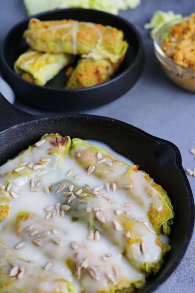 close up from different angle of Savoy Cabbage Rolls with Butternut Squash and Red Lentils