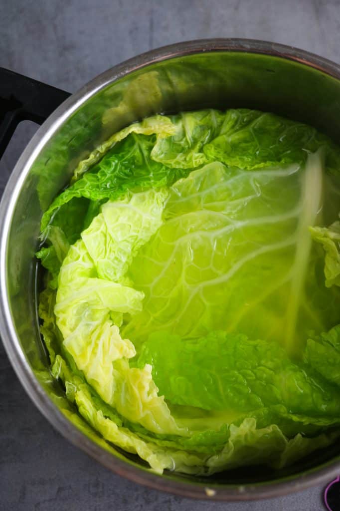 boiling savoy cabbage leaves for Savoy Cabbage Rolls with Butternut Squash and Red Lentils
