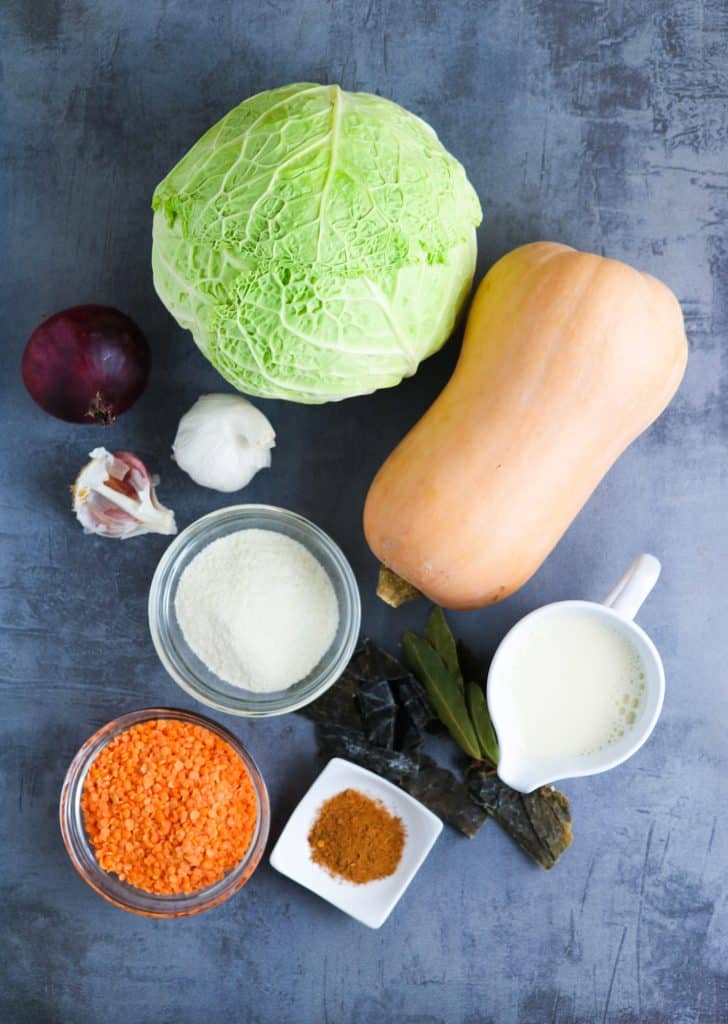 Savoy Cabbage Rolls with Butternut Squash and Red Lentils ingredients