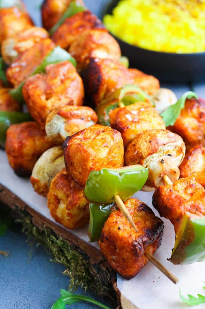Tofu Puff Skewers ready to be served