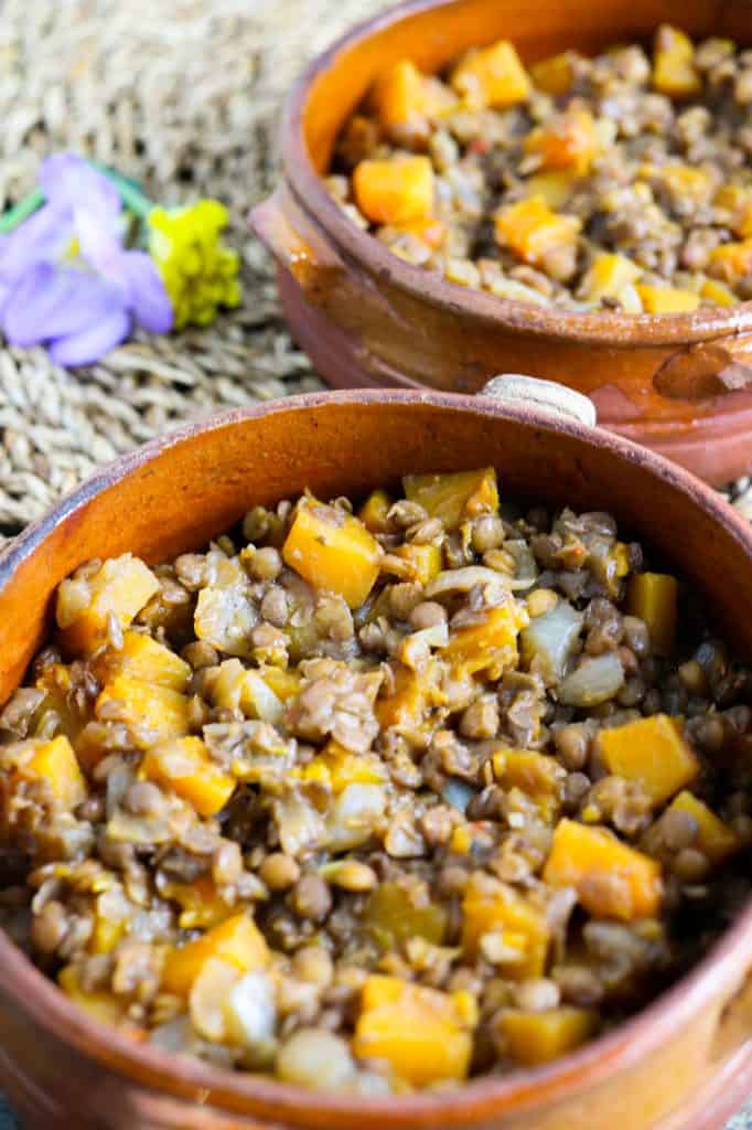 layer of lentils and squash filling