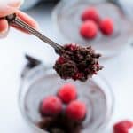 cucchiaiata della Golosa Mousse Vegan al Cioccolato e Lamponi