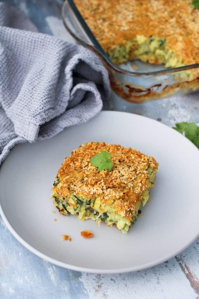 courgette baked frittata slice on a plate close up