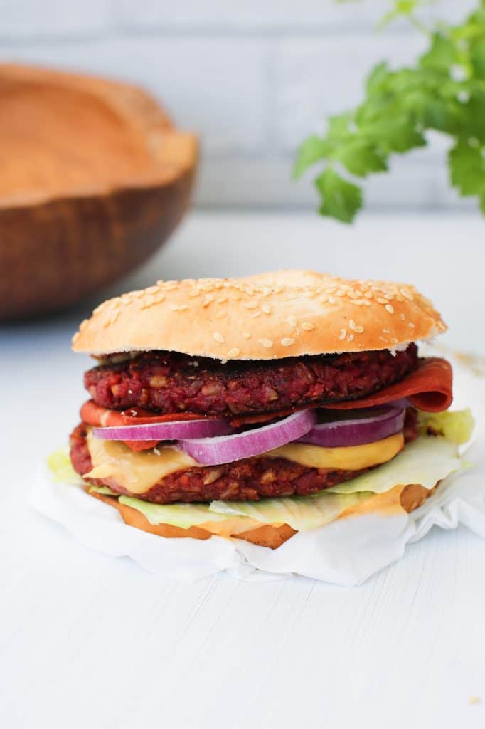 vegan freekeh burger centered