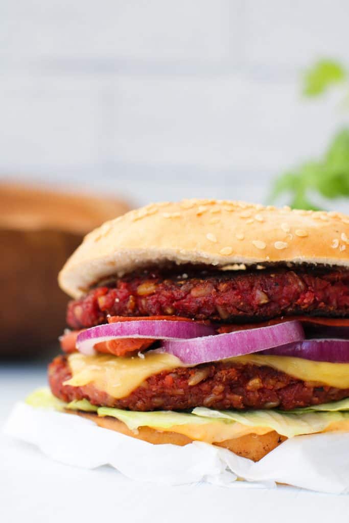 vegan freekeh burger close up