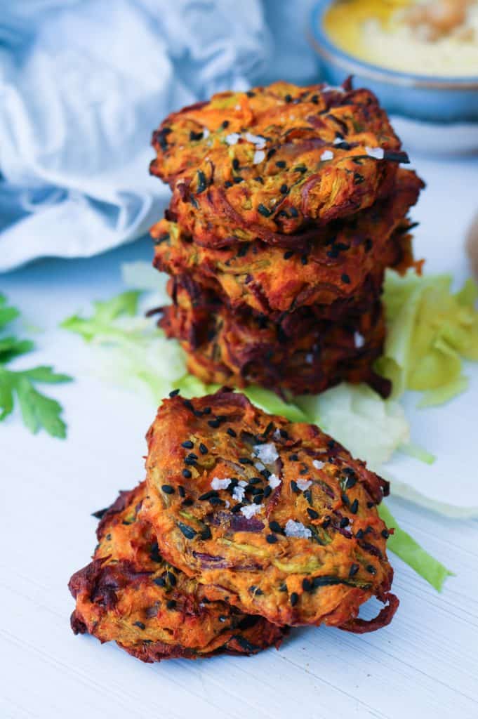 air fried pakora stack close up