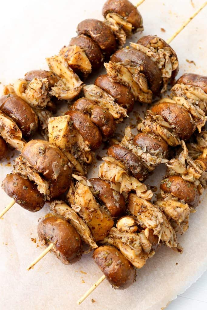 Mushroom Souvlaki Vegan and Gluten Free pre cook