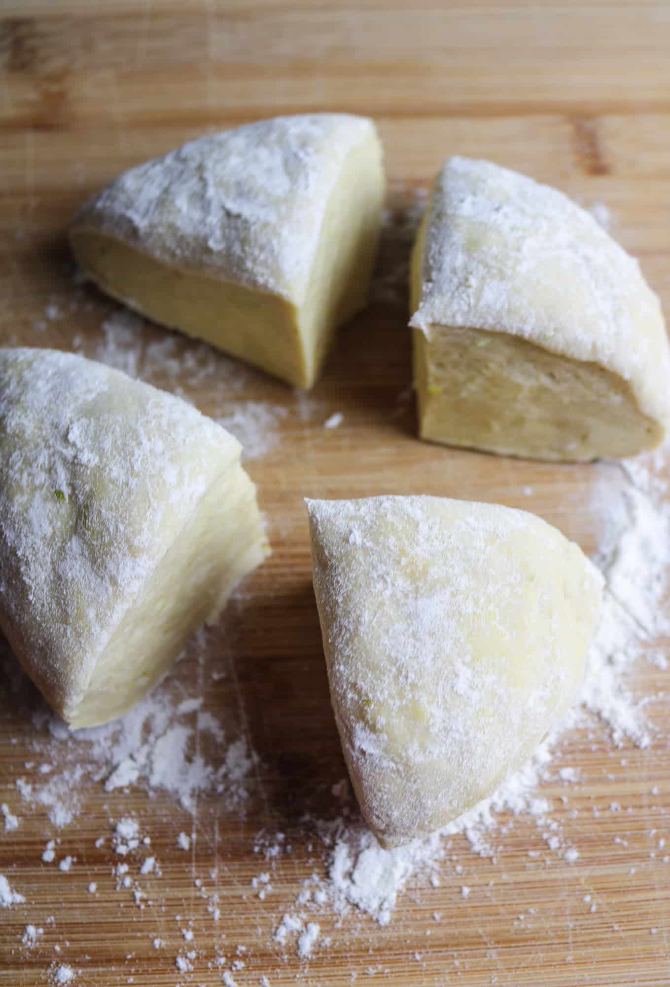 dough divided into four