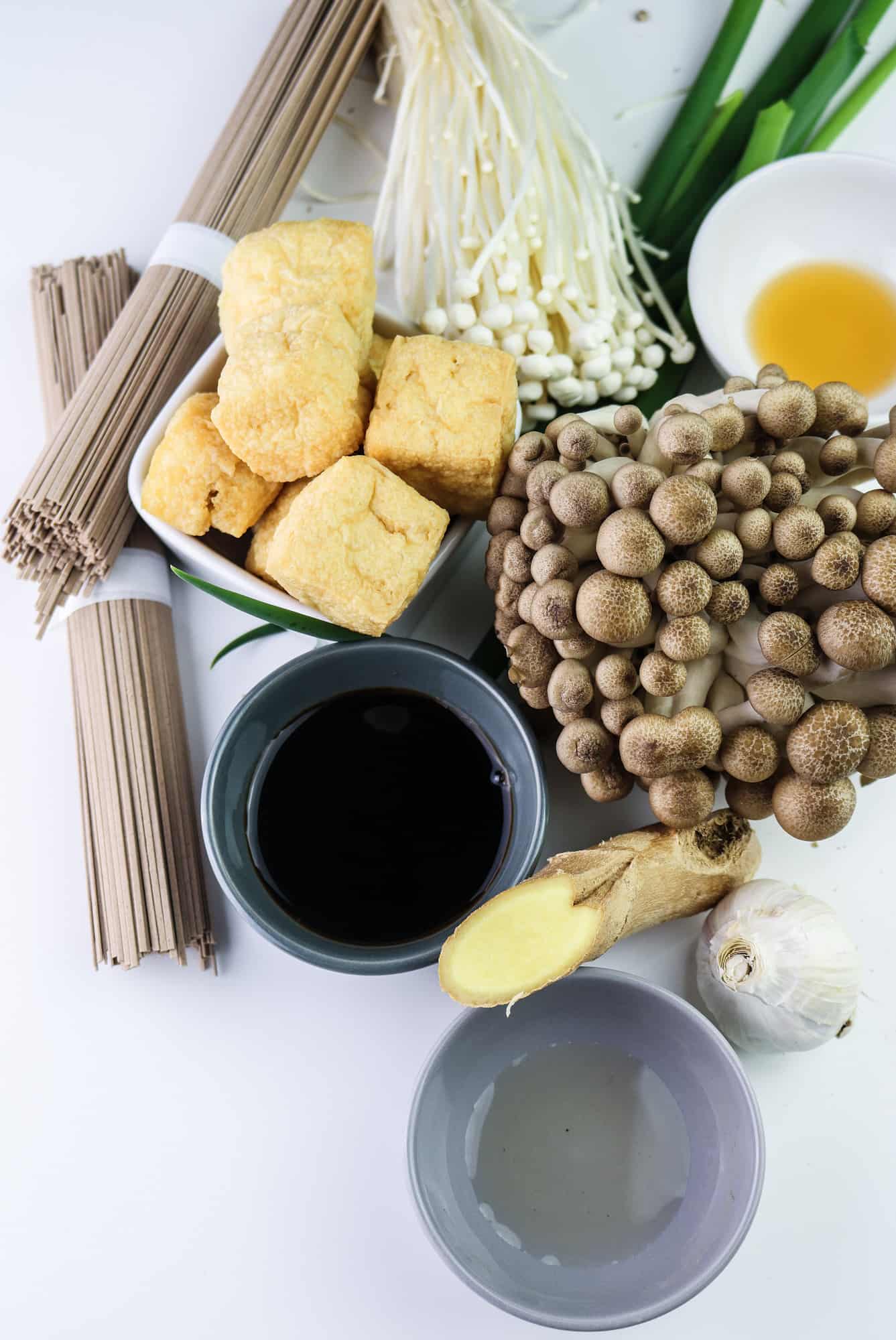ingredients for Mushroom Soba Ramen