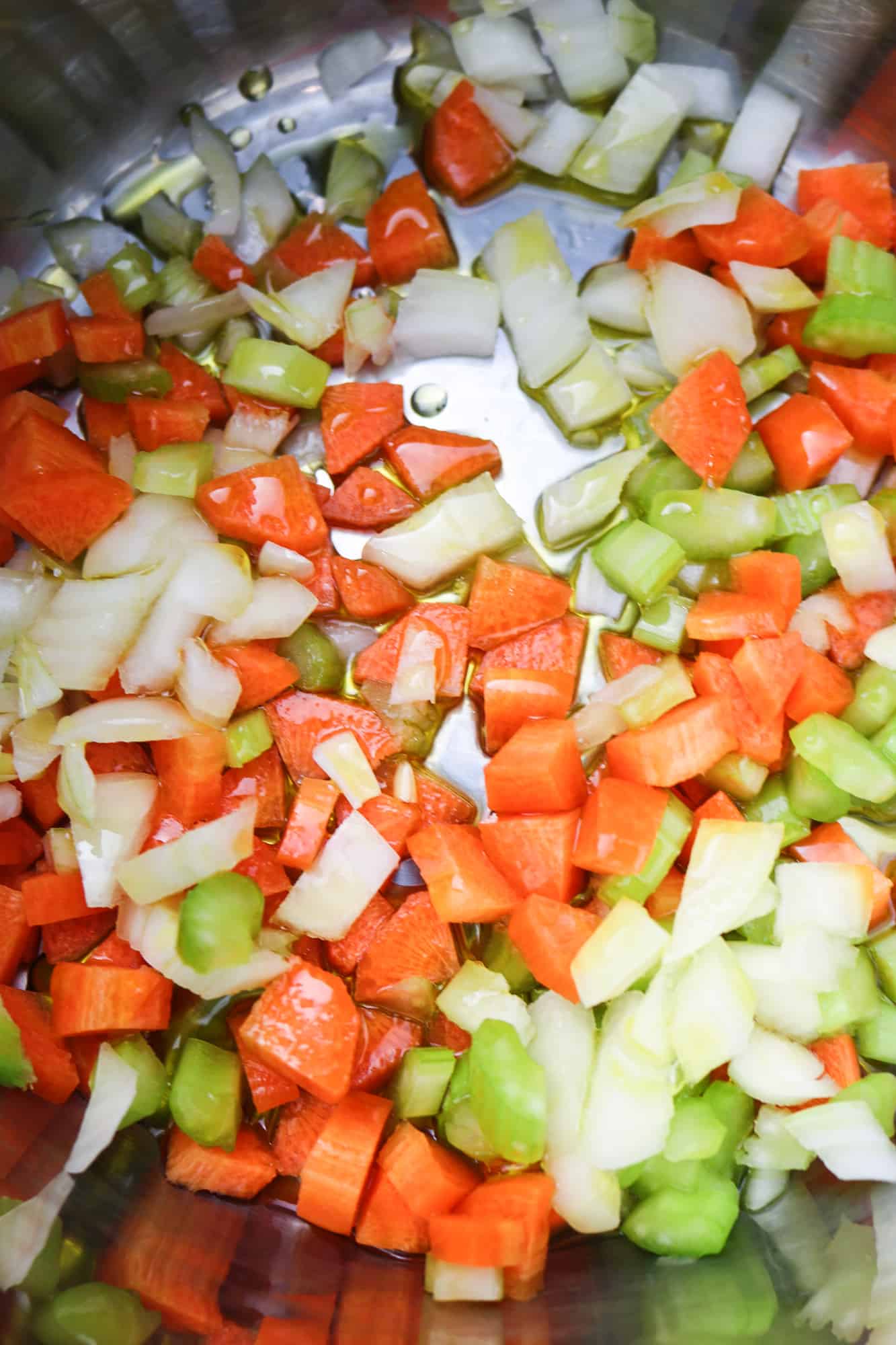 diced onion, celery and carrot before sauteeing