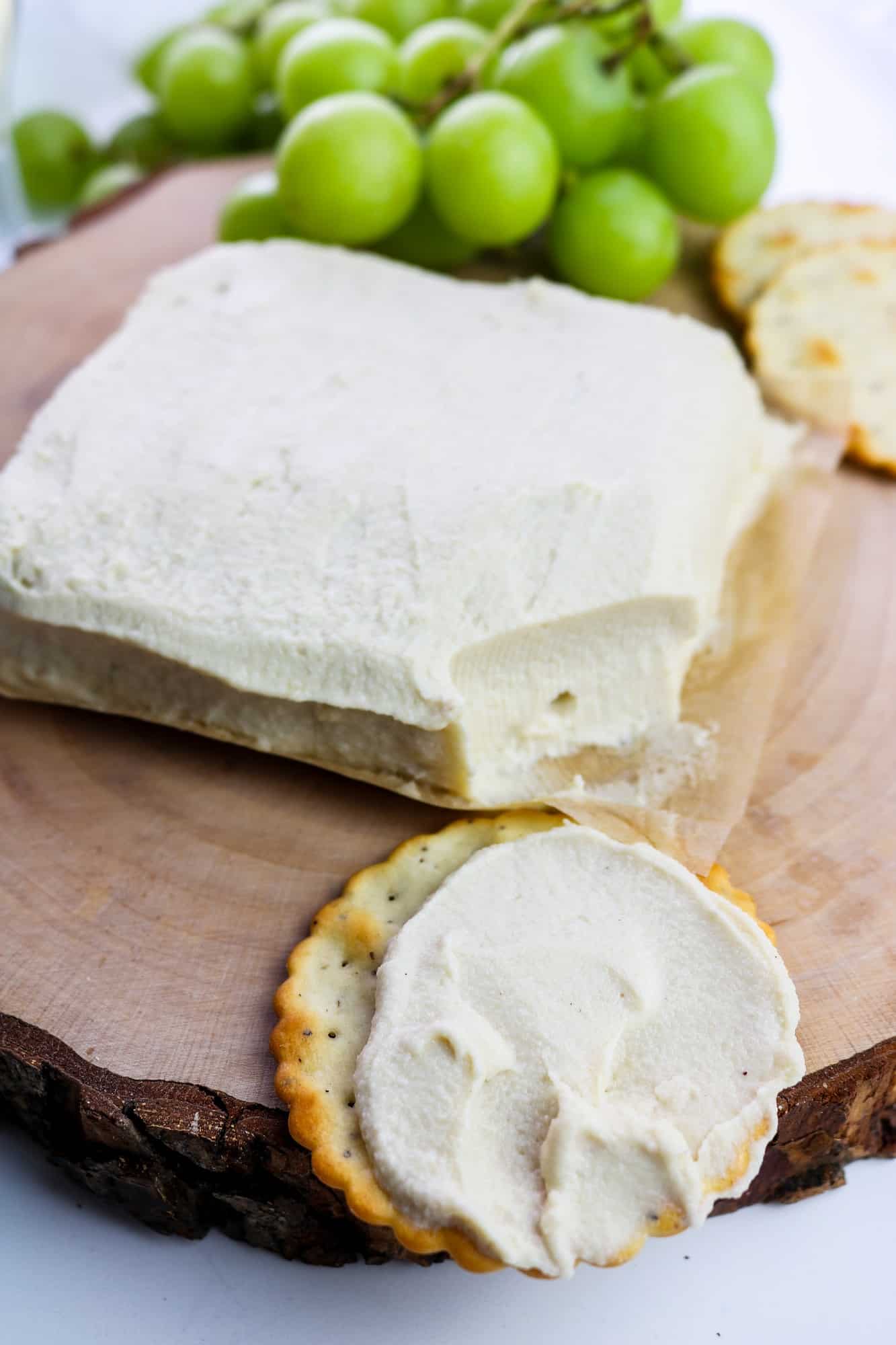 vegan overnight fermented cream cheese on cracker