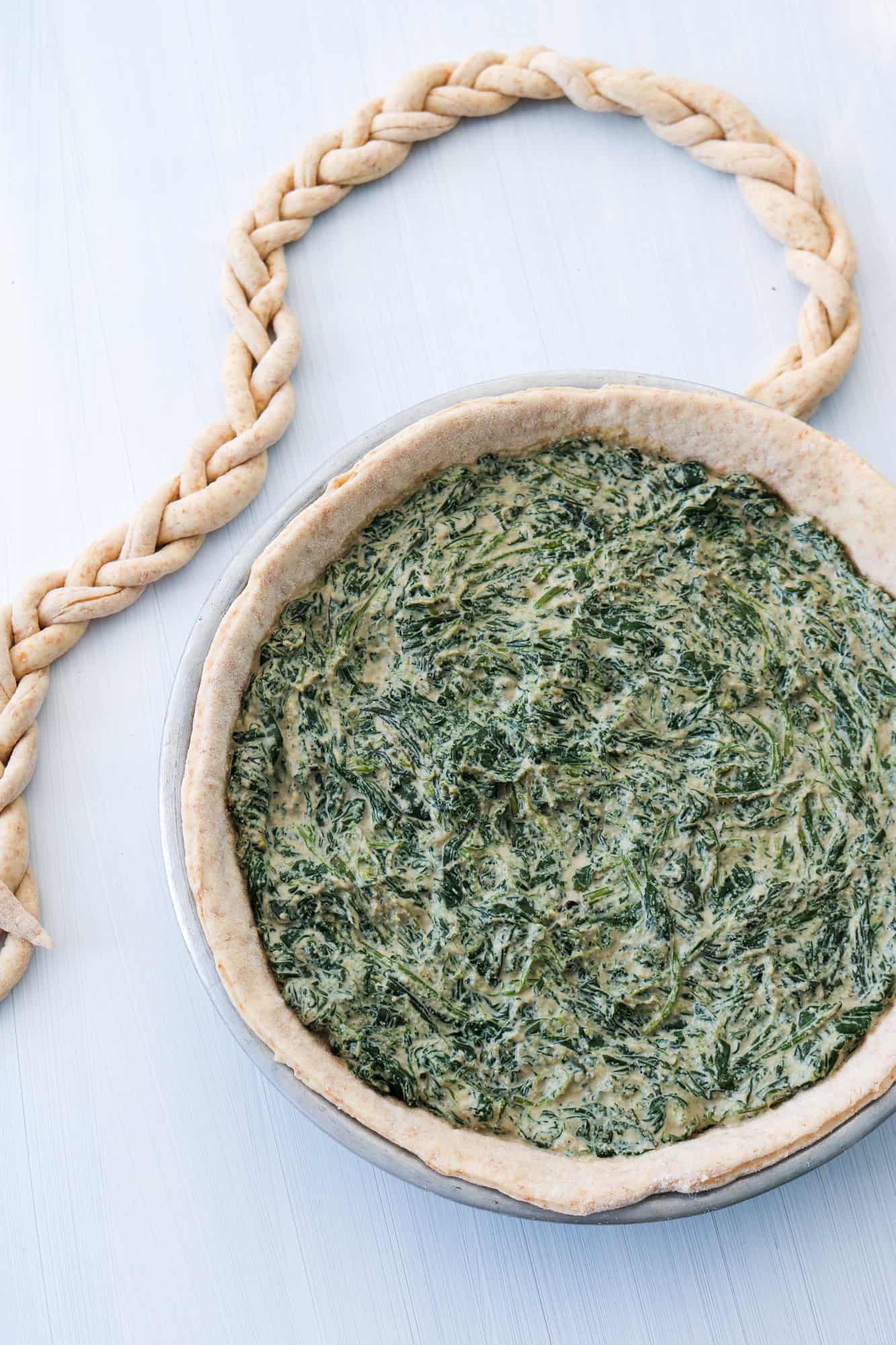 pie with braid ready to be arranged as crust