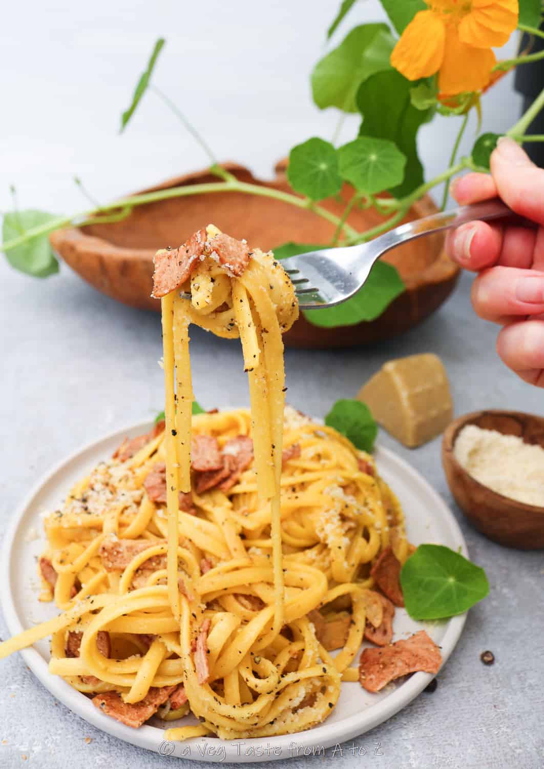 vegan carbonara fork full 