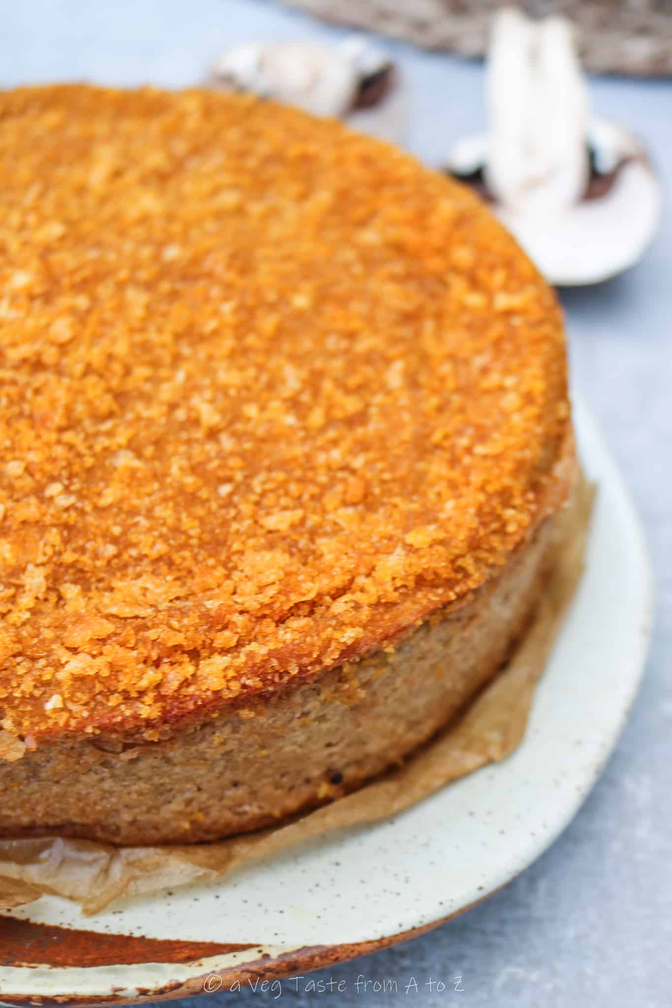 close up mushroom and cauliflower pie crust