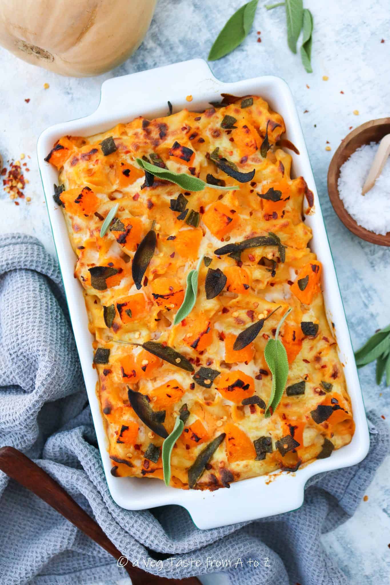 vegan squash and sage pasta bake