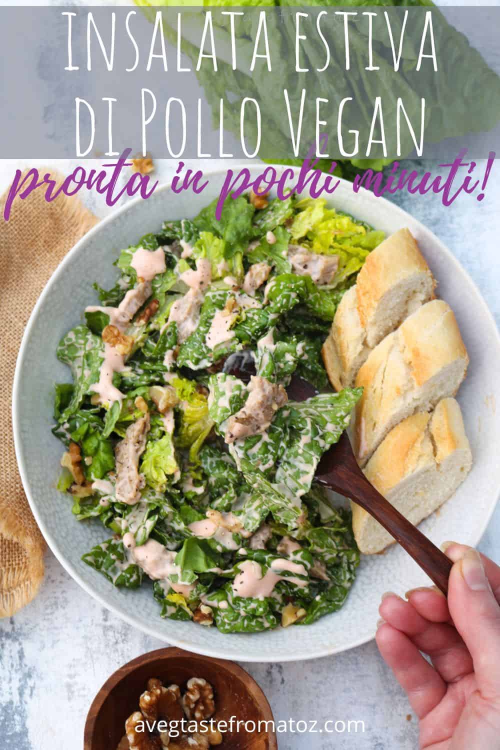 Questa insalata estiva di pollo vegan è un mix di sapori e nutrienti, oltre ad essere davvero rinfrescante e facile da preparare. #insalata #vegan #pollo #seitan #ricetteestive #lattuga
