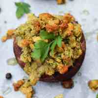 detail of one garlic bread mushroom cooked