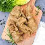 seitan chicken shreds on chopping board