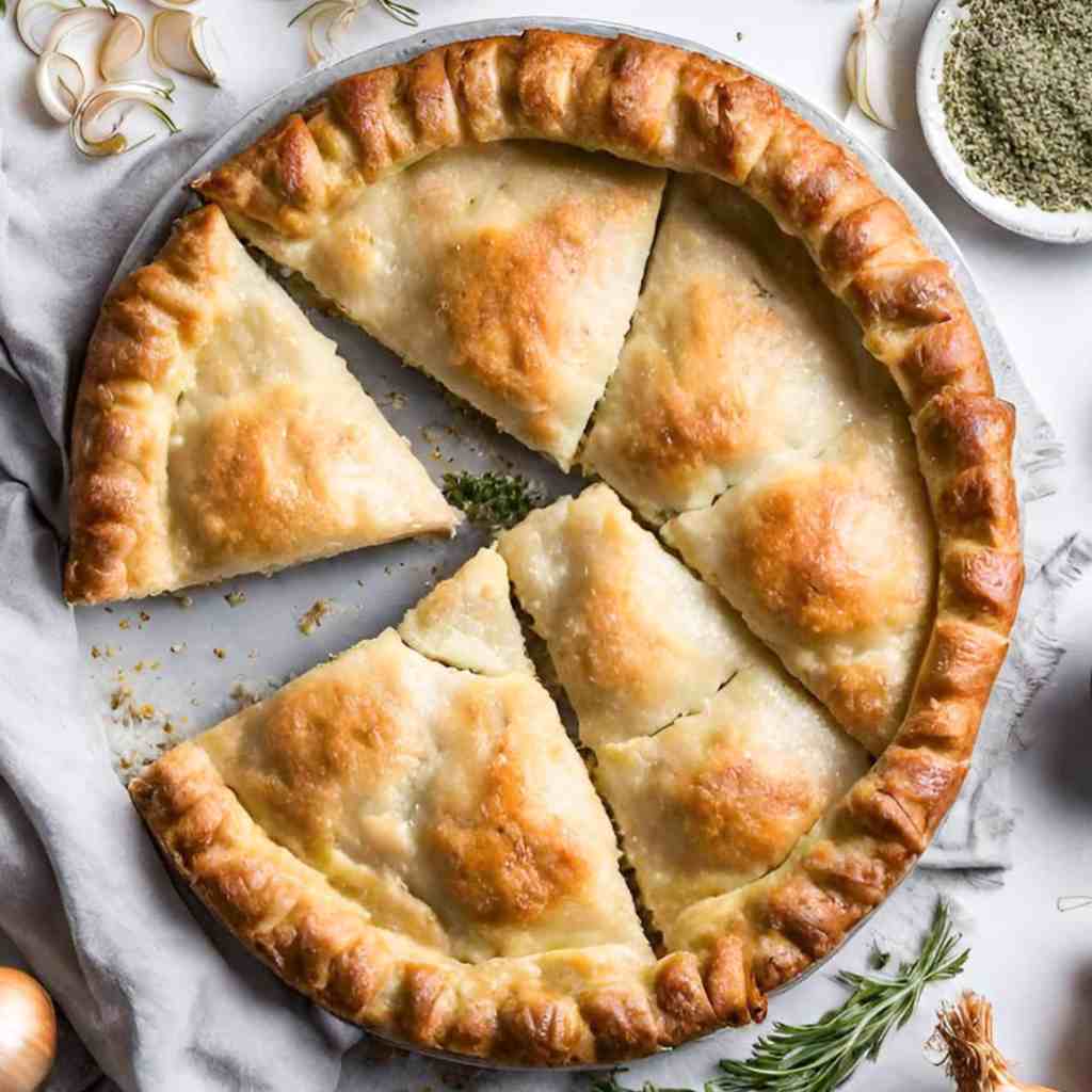 vegan onion calzone close up and sliced