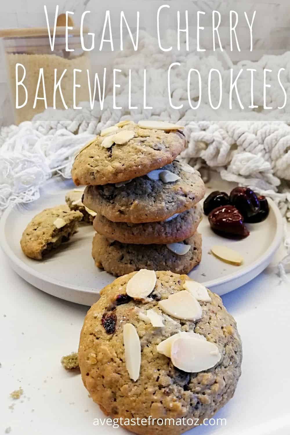 These Vegan Cherry Bakewell Cookies carry the same iconic flavour of bakewell tart but in form of buttery, melt-in-the-mouth cookies. A real must try for cookie lovers! #cookies #vegan #bakewell #bakewelltart #dairyfree #almonds #cherries