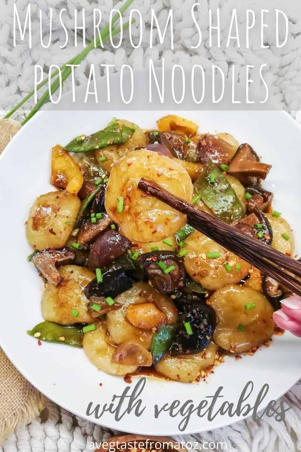 These mushroom shaped potato noodles are bouncy, chewy and incredibly versatile, adapting well to a variety of recipes, and also super fun to make! #vegan #glutenfree #asian #dumplings #spicy #homemade #stirfry