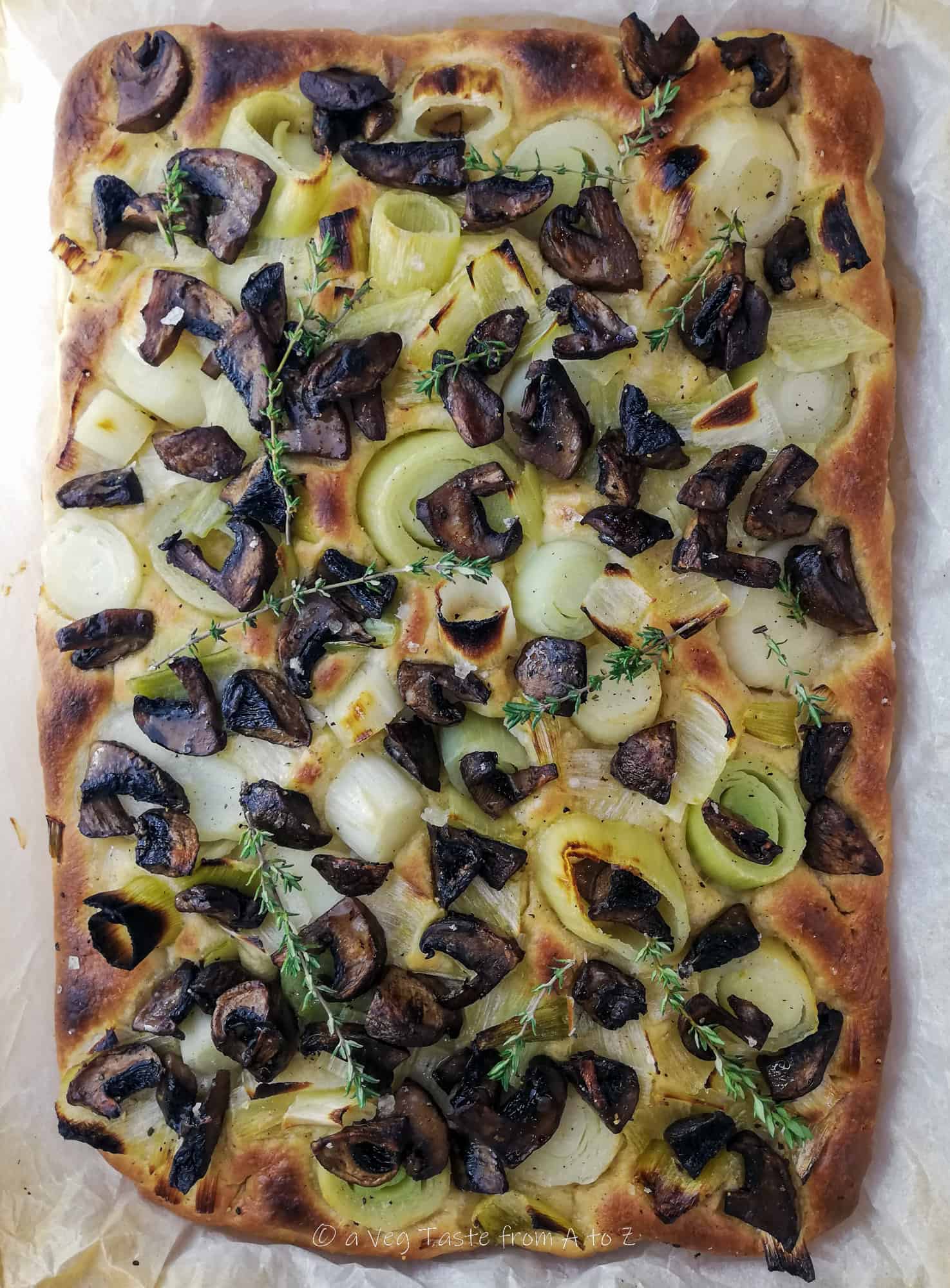 Leek and Mushroom Fluffy Brioche Focaccia out of the oven