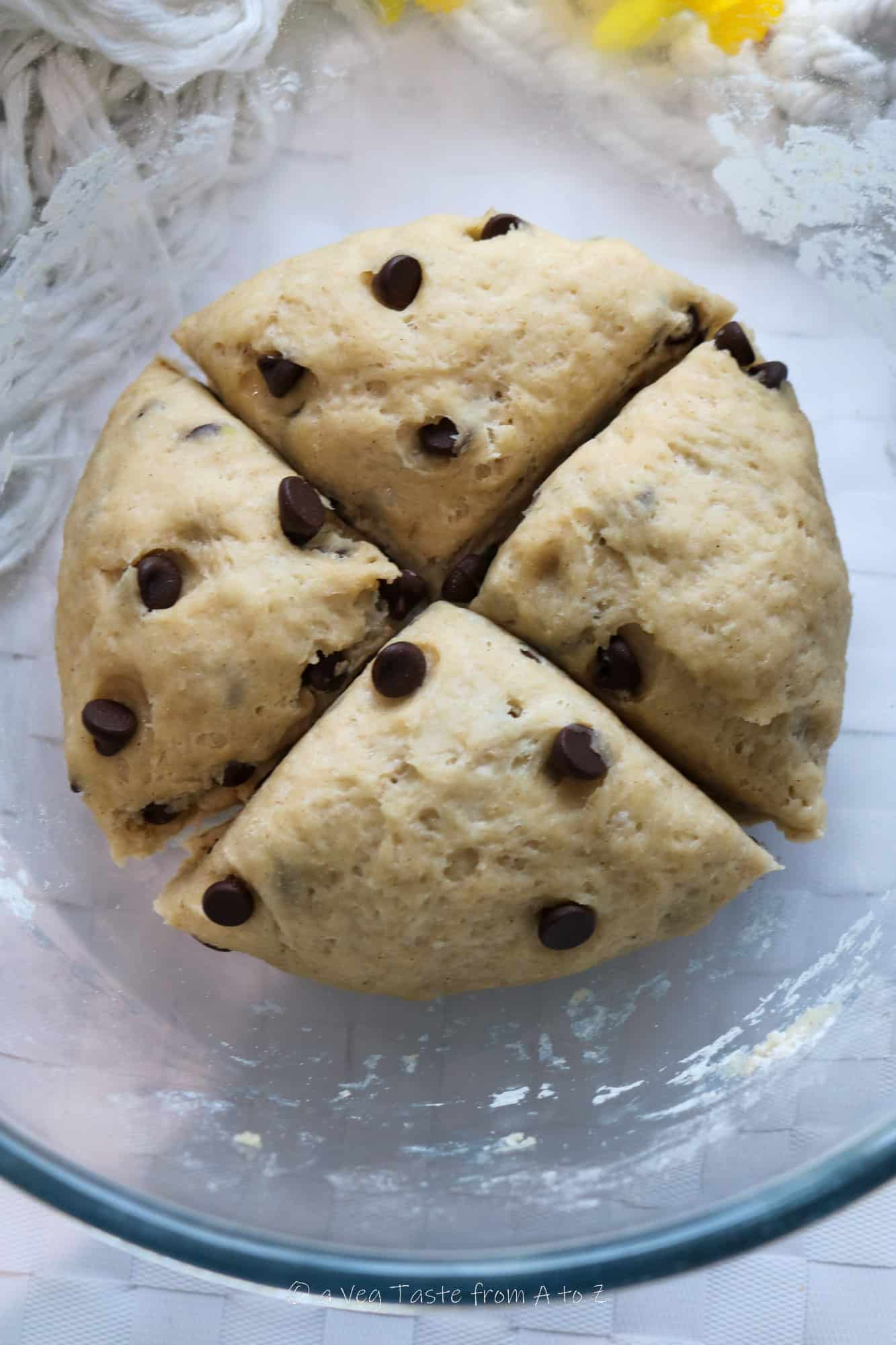 dough divided into four