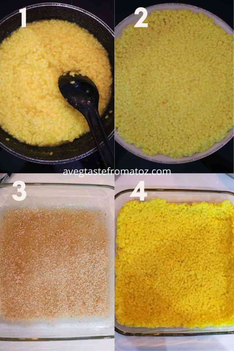 preparing rice for arancini bake, steps 1 to 4