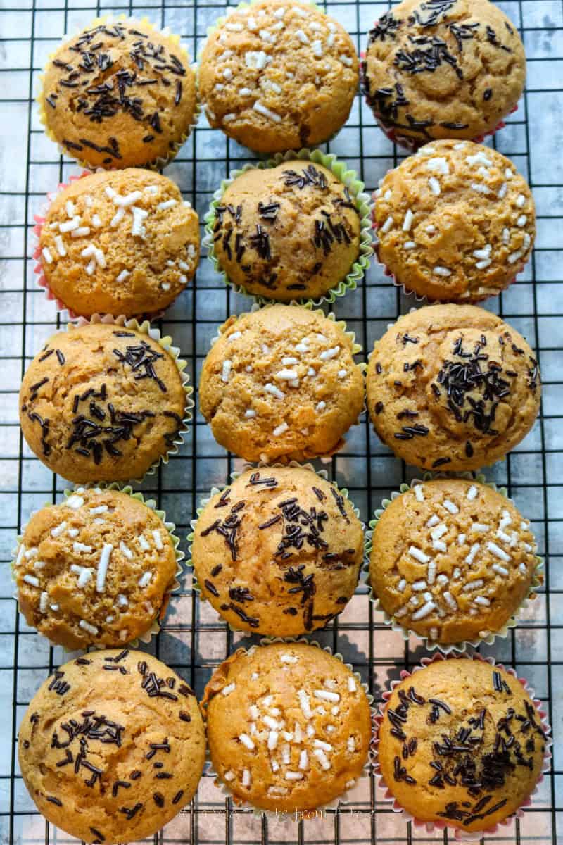 pumpkin spice muffins on a cooling rack