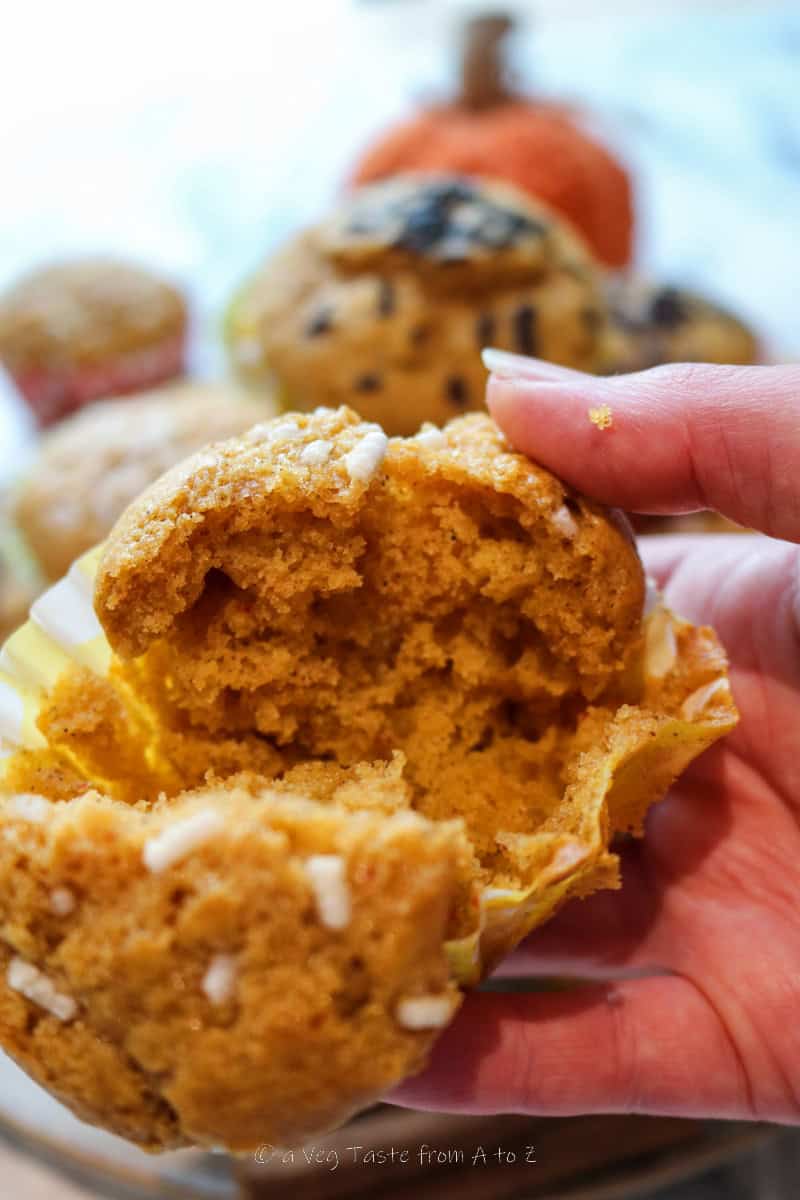 inside of a vegan pumpkin spice muffin