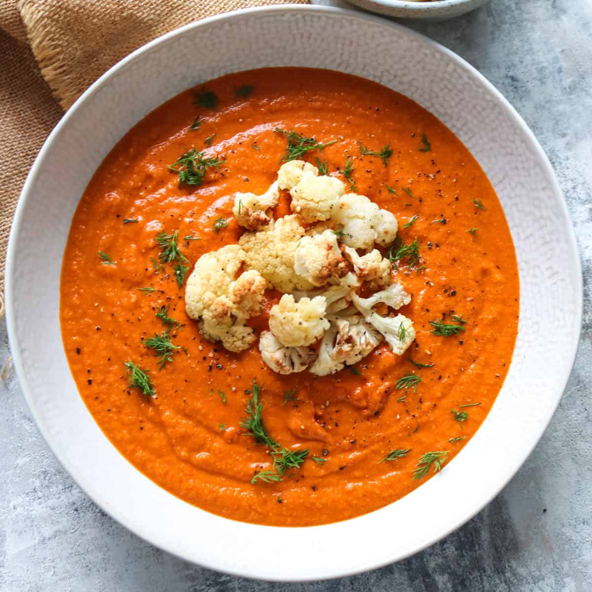 Roasted Cauliflower, Cashew and Tomato Soup