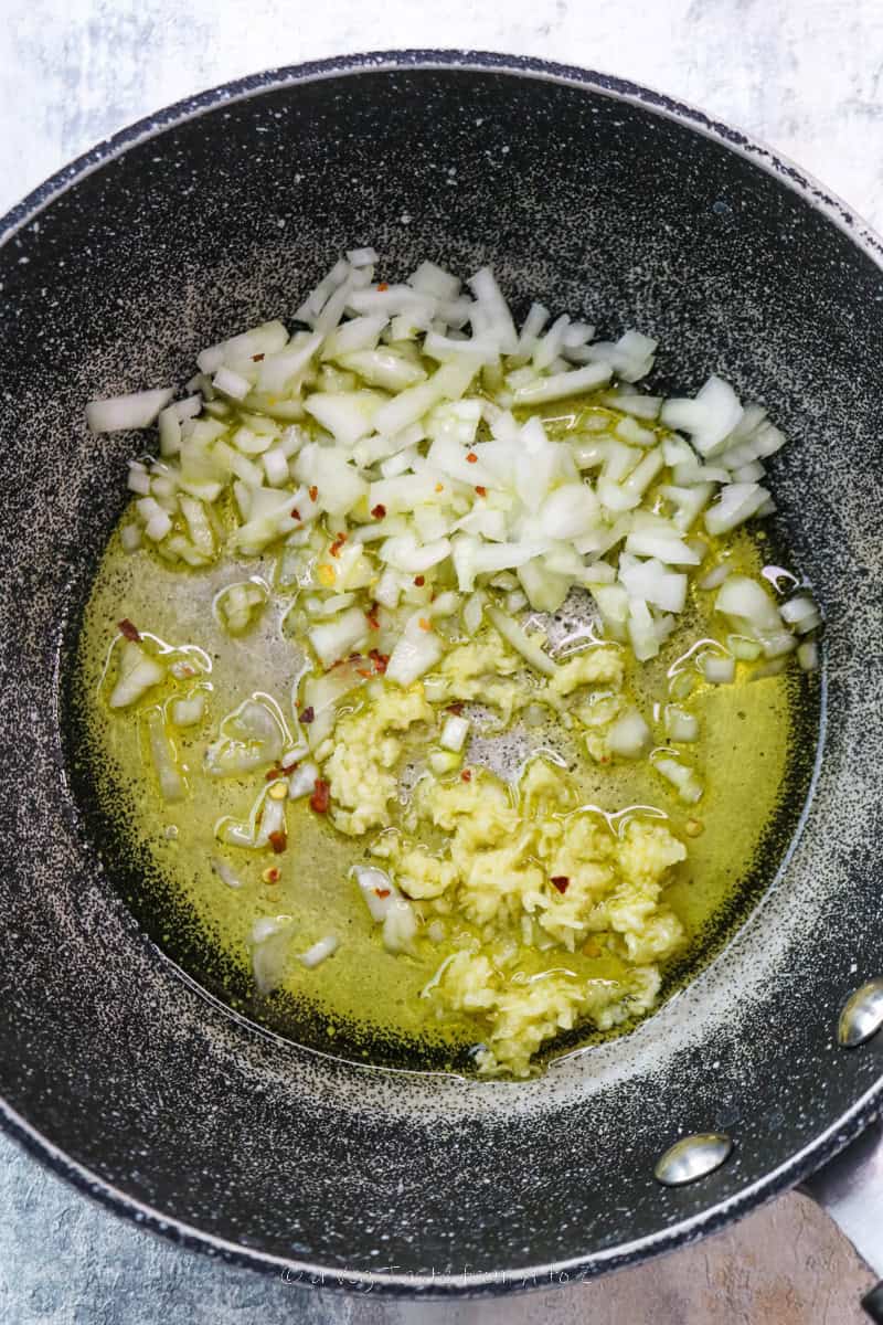 aromatics in a pan pre sauté