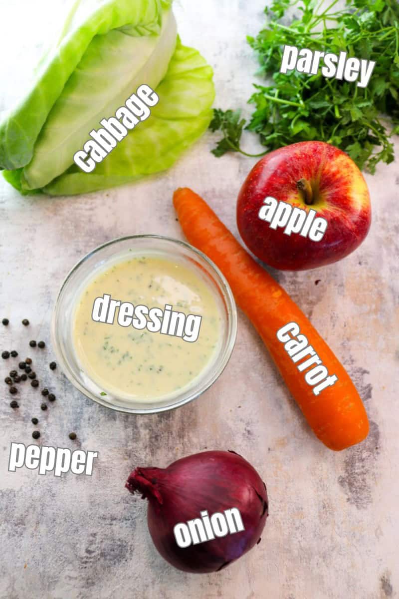 ingredients with overlay text for slaw
